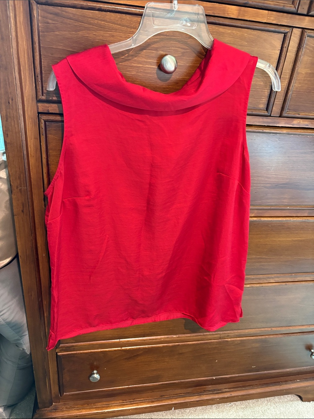Sleeveless Red Cowl-Neck Women's Blouse